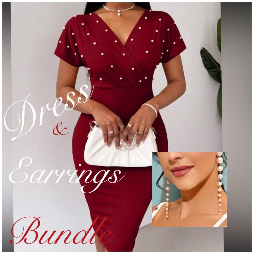 Elegant Burgundy Dress with Pearl Accents